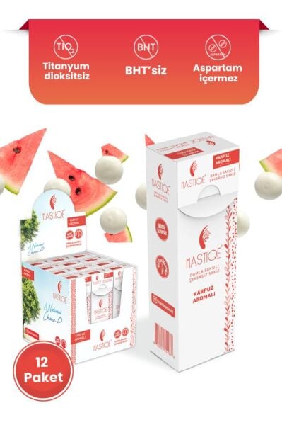 Mastiqe Doğal Karpuz Aromalı Damla Sakızlı Şekersiz Sakız 20 Gr x12 Adet