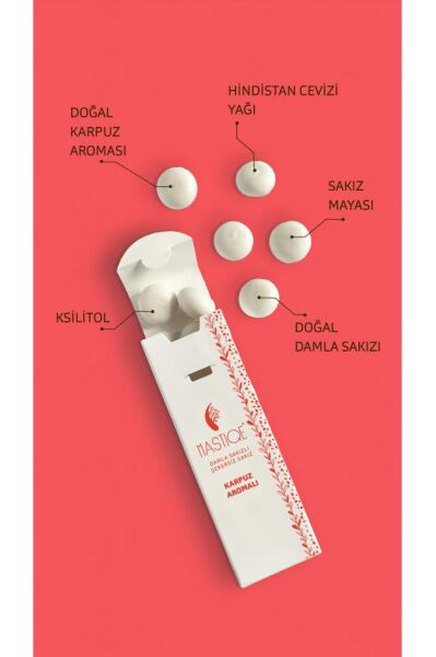 Mastiqe Doğal Karpuz Aromalı Damla Sakızlı Şekersiz Sakız 20 Gr x12 Adet