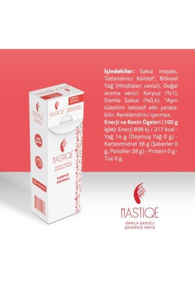 Mastiqe Doğal Karpuz Aromalı Damla Sakızlı Şekersiz Sakız 20 Gr x12 Adet