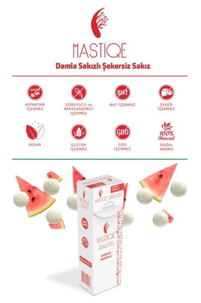 Mastiqe Doğal Karpuz Aromalı Damla Sakızlı Şekersiz Sakız 20 Gr x12 Adet