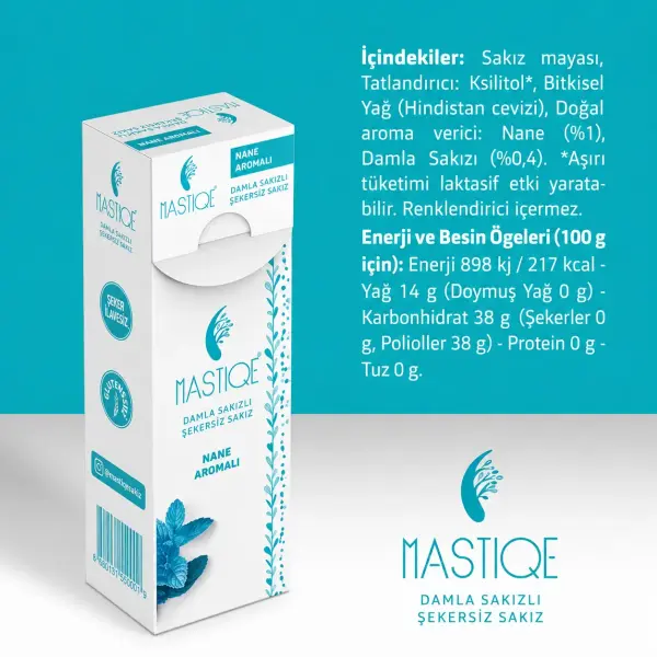 Mastiqe Doğal Nane Aromalı Damla Sakızlı Şekersiz Sakız 20 Grx12 Adet yakın çekim görseli