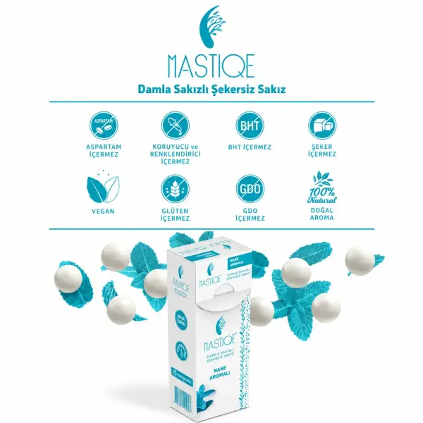 Mastiqe Doğal Nane Aromalı Damla Sakızlı Şekersiz Sakız 20 Grx12 Adet ambalaj görseli