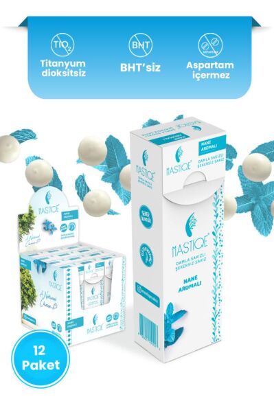 Mastiqe Doğal Nane Aromalı Damla Sakızlı Şekersiz Sakız 20 Grx12 Adet
