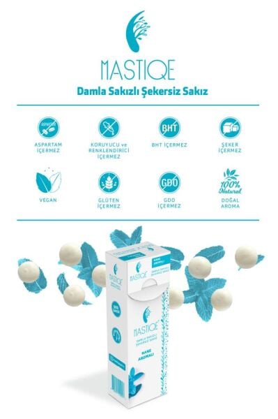 Mastiqe Doğal Nane Aromalı Damla Sakızlı Şekersiz Sakız 20 Grx12 Adet
