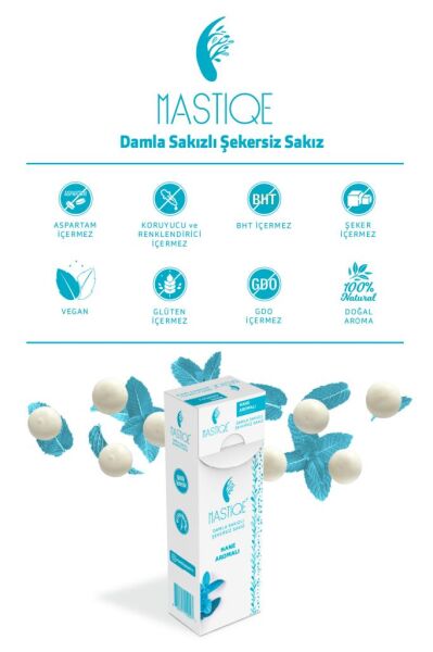 Mastiqe Doğal Nane Aromalı Damla Sakızlı Şekersiz Sakız 20 Grx12 Adet