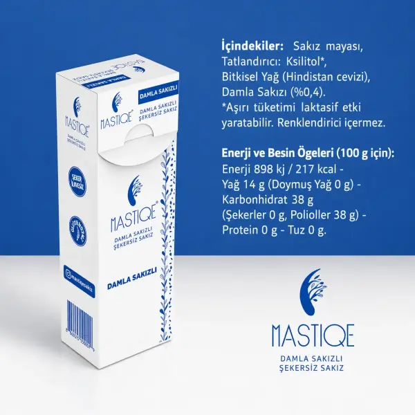 Mastiqe Damla Sakızlı Şekersiz Sakız 20 gr x 12 Adet Sade yakın çekim görseli