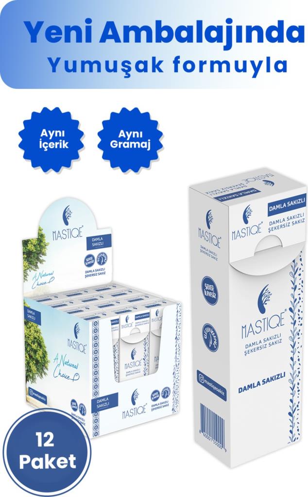 Mastiqe Damla Sakızlı Şekersiz Sakız 20 gr x 12 Adet Sade