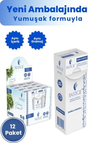 Mastiqe Damla Sakızlı Şekersiz Sakız 20 gr x 12 Adet Sade
