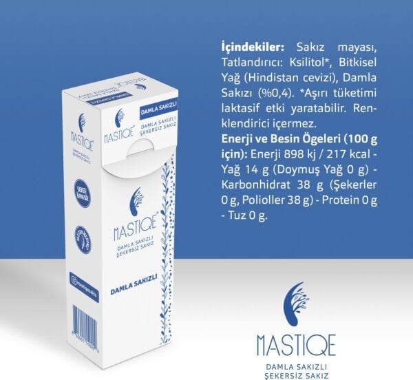 Mastiqe Damla Sakızlı Şekersiz Sakız 20 gr x 12 Adet Sade