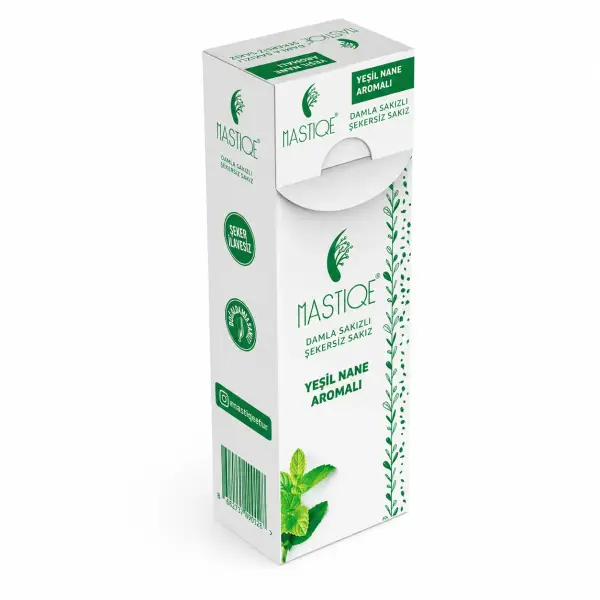 Mastiqe Doğal Yeşil Nane Aromalı Damla Sakızlı Şekersiz Sakız 20 Gr x 12 Adet ambalaj görseli