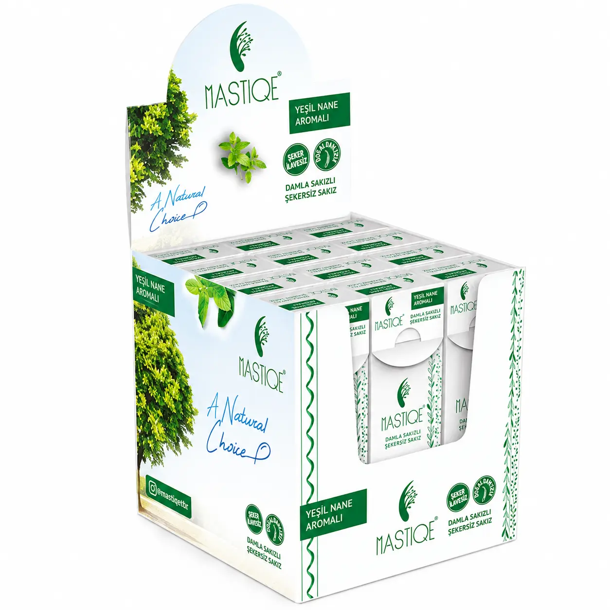 Mastiqe Doğal Yeşil Nane Aromalı Damla Sakızlı Şekersiz Sakız 20 Gr x 12 Adet