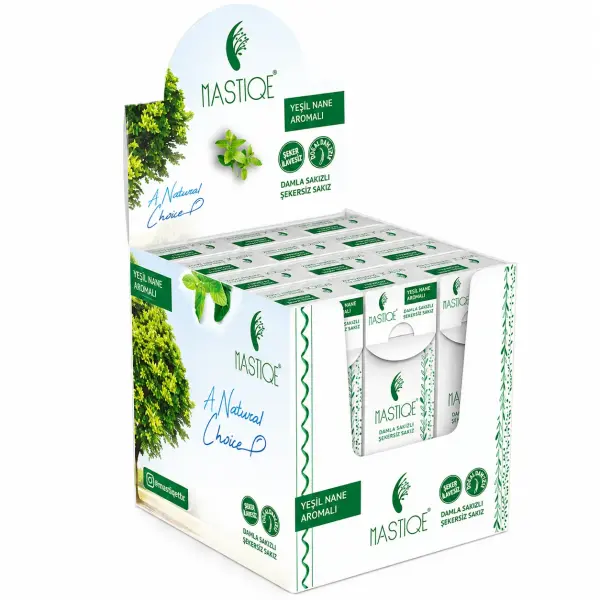 Mastiqe Doğal Yeşil Nane Aromalı Damla Sakızlı Şekersiz Sakız 20 Gr x 12 Adet