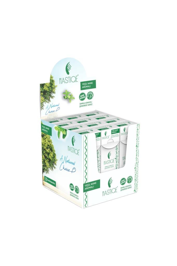 Mastiqe Doğal Yeşil Nane Aromalı Damla Sakızlı Şekersiz Sakız 20 Gr x 12 Adet