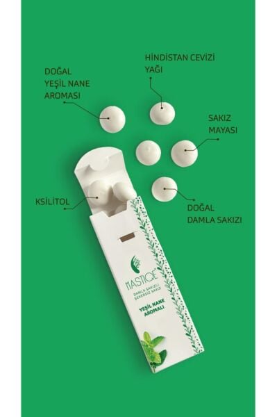 Mastiqe Doğal Yeşil Nane Aromalı Damla Sakızlı Şekersiz Sakız 20 Gr x 12 Adet