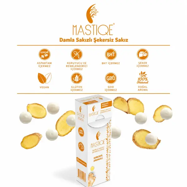 Mastiqe Zencefil Aromalı Sakız 20 gr x 12 Adet yakın çekim görseli