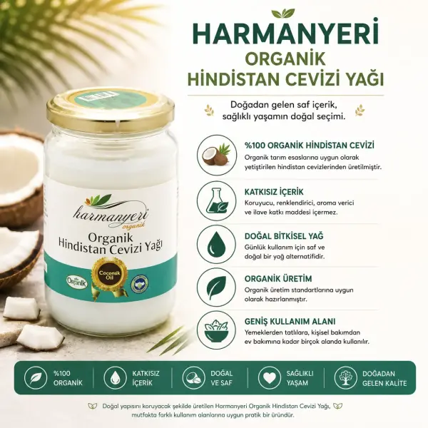 Harmanyeri Organik Hindistan Cevizi Yağı 280 Gr (311 Ml) ambalaj görseli