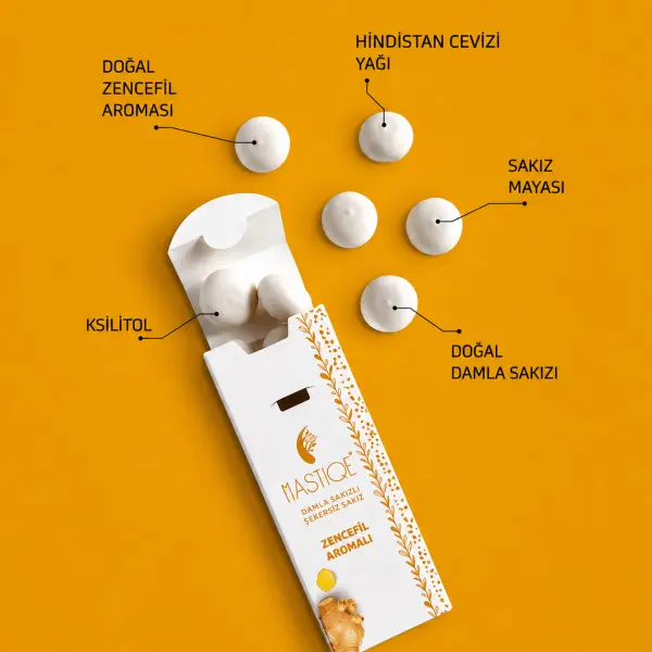 Mastiqe Zencefil Aromalı Sakız 20 GR x 2 Adet yakın çekim görseli