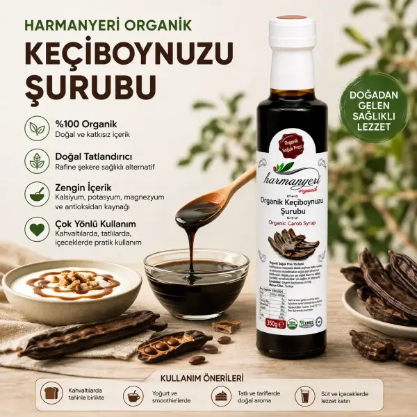Harmanyeri Organik Keçiboynuzu Şurubu 350 gr ambalaj görseli