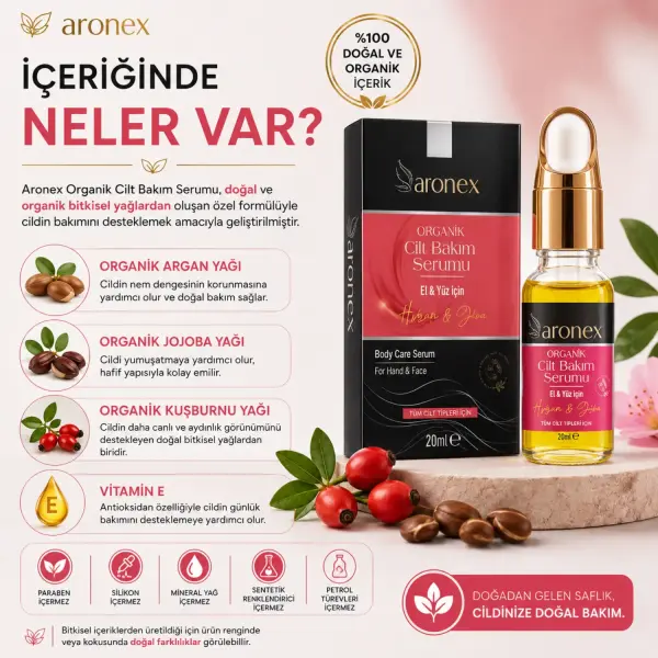 Aronex Cilt Bakım Serumu El & Yüz için 20 ml ambalaj görseli