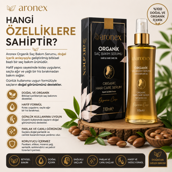 Aronex Organik Saç Bakım Serumu 110 ml ambalaj görseli