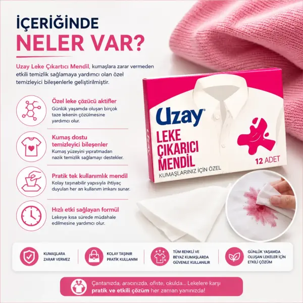 Uzay Leke Çıkarıcı Mendiller 12 Adet içindekiler listesi ve kullanım bilgisi